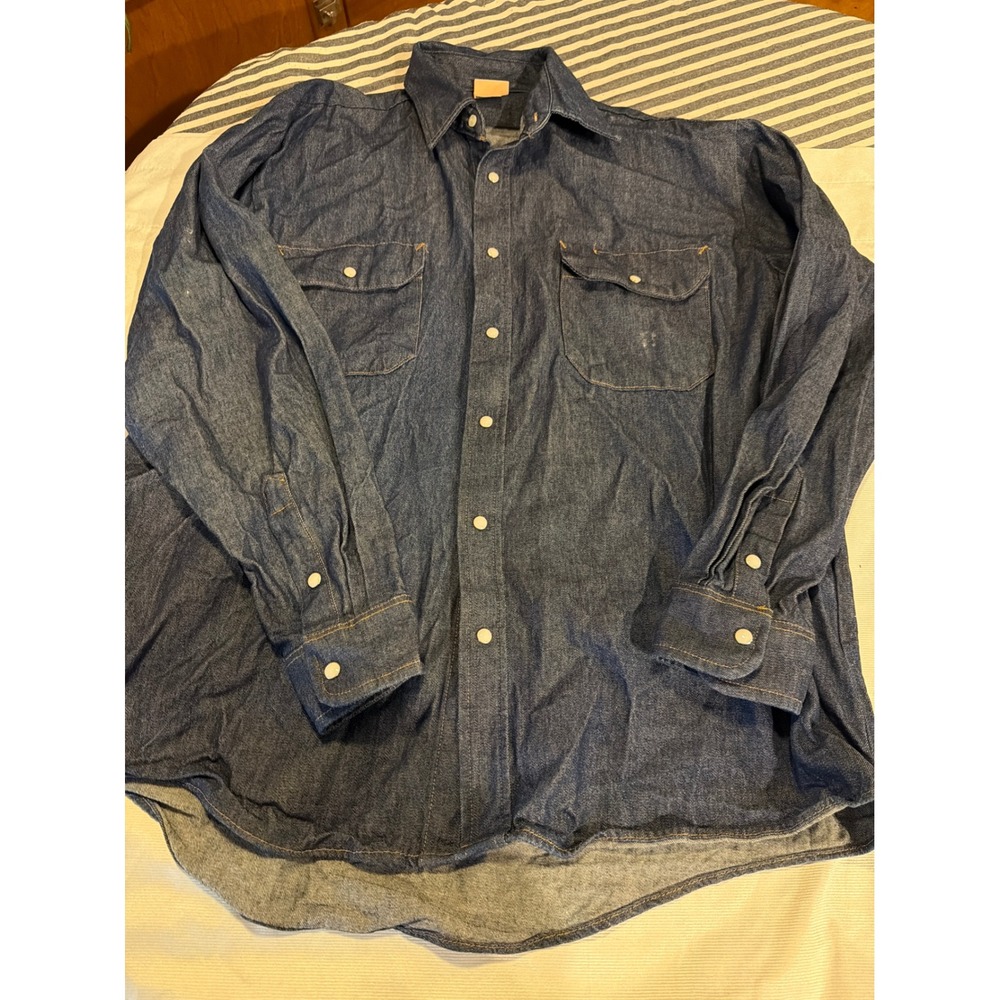 Red Kap Mens XL-RG Dark Wash Denim Work Shirt Long‎ Sleeve Cotton SD78DN3